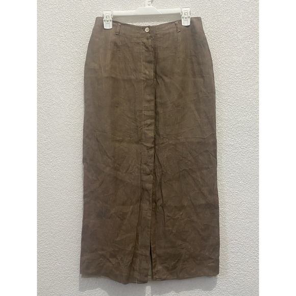 Talbots Skirt Womens 10 Brown Irish Linen A Line Button Front Lined Casual - Picture 1 of 5